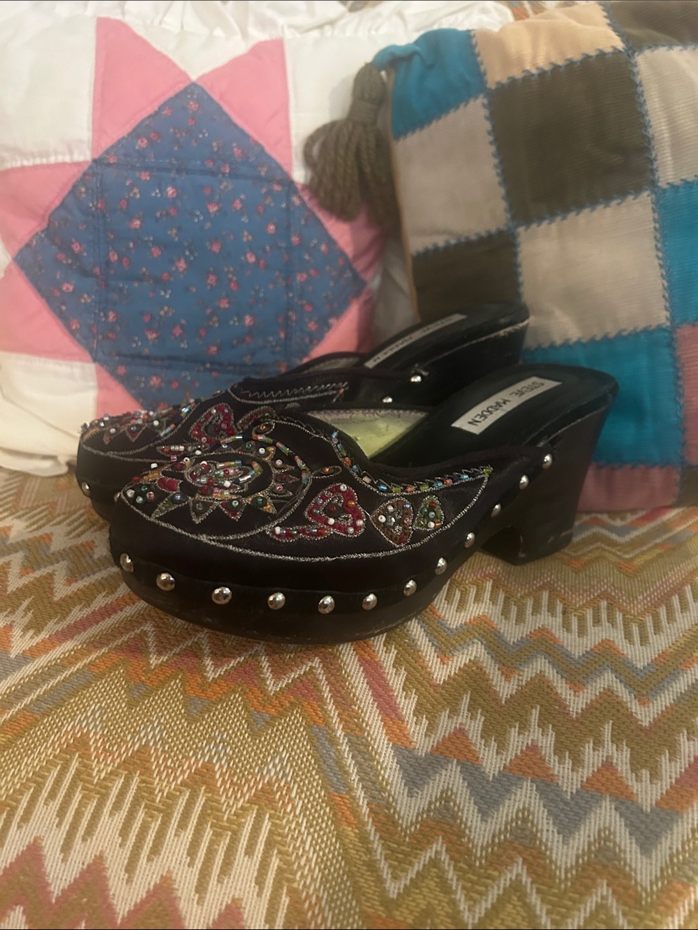Steve Madden Black Embellished Beaded Clog Mules